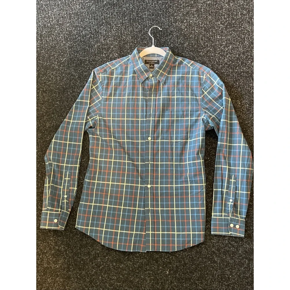 Banana Republic Mens Soft Wash Slim Fit Green Plaid Button Up Shirt Medium